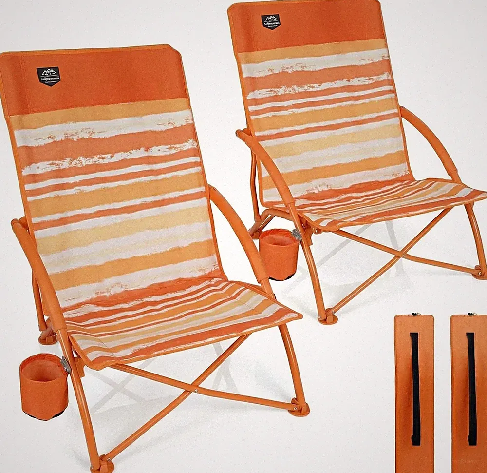 2 Pack Low Beach Chair,Folding Recliner Camping Chair Adults,Lightweight
