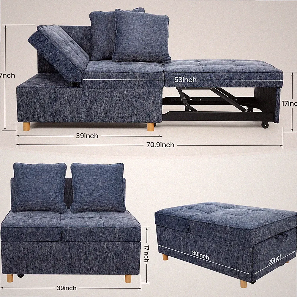 4-in-1 Convertible Sleeper Sofa Linen Fabric Loveseat Single Recliner for Dorm🔥