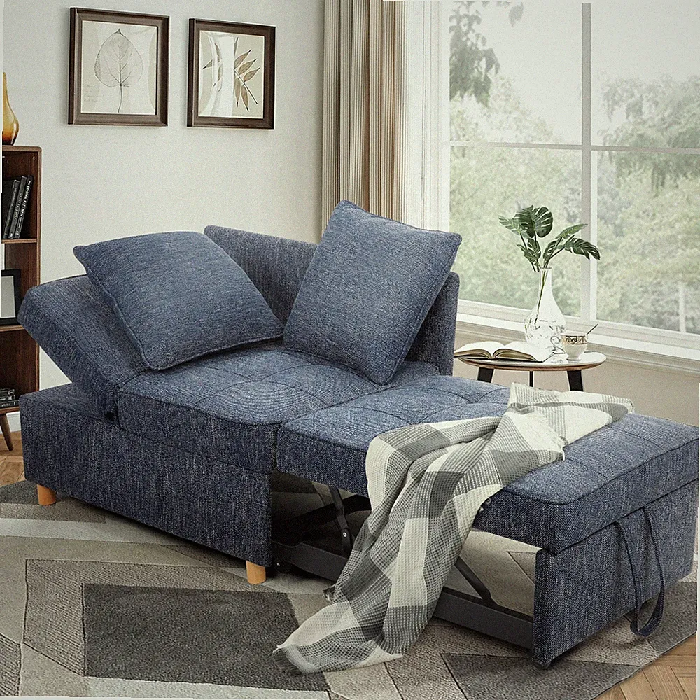 4in1 Convertible Sofa Bed, Single Recliner for Small Space Linen Fabric Loveseat
