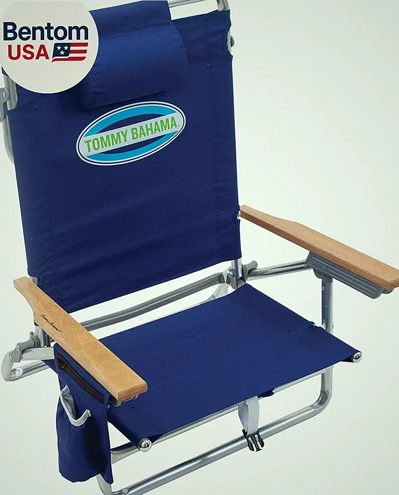 5-Position Classic Lay Flat Folding Backpack Beach Chair, Polyester, Navy