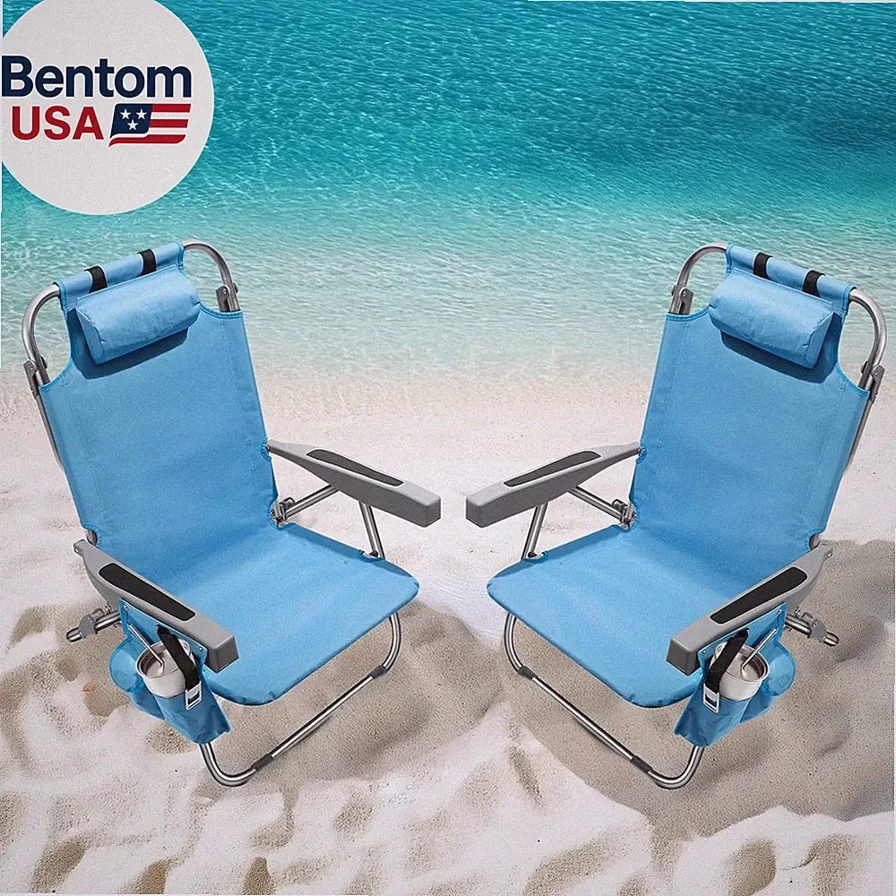 Backpack Beach Chairs for Adults 2 Pack Portable, Lay Flat Reclining Beach Chair