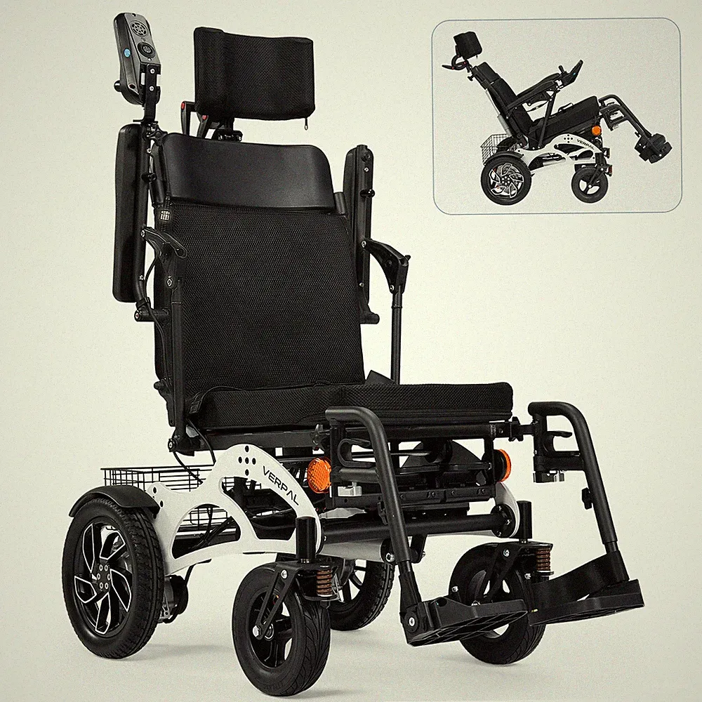Foldable Electric Wheelchair Automatic Reclining W/ 2PCS Batteries For Airline