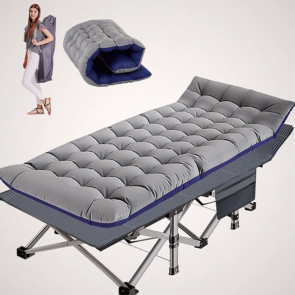 Folding Cot Rollaway Bed Lawn Reclining Chair Chaise Lounge Sun Lounger with Mat