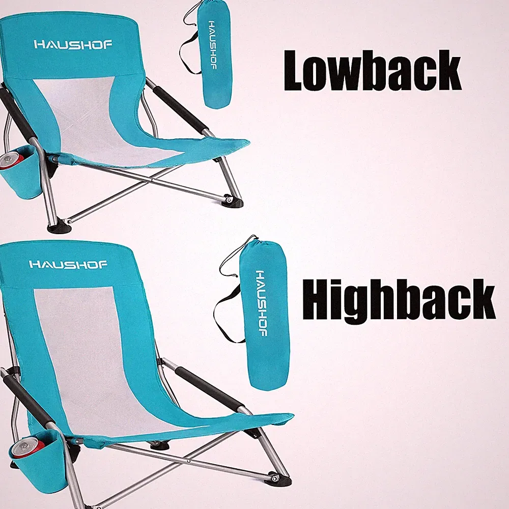 HAUSHOF Beach Chair Mesh Back Foldable Highback/Lowback Carry Bag Lightweight