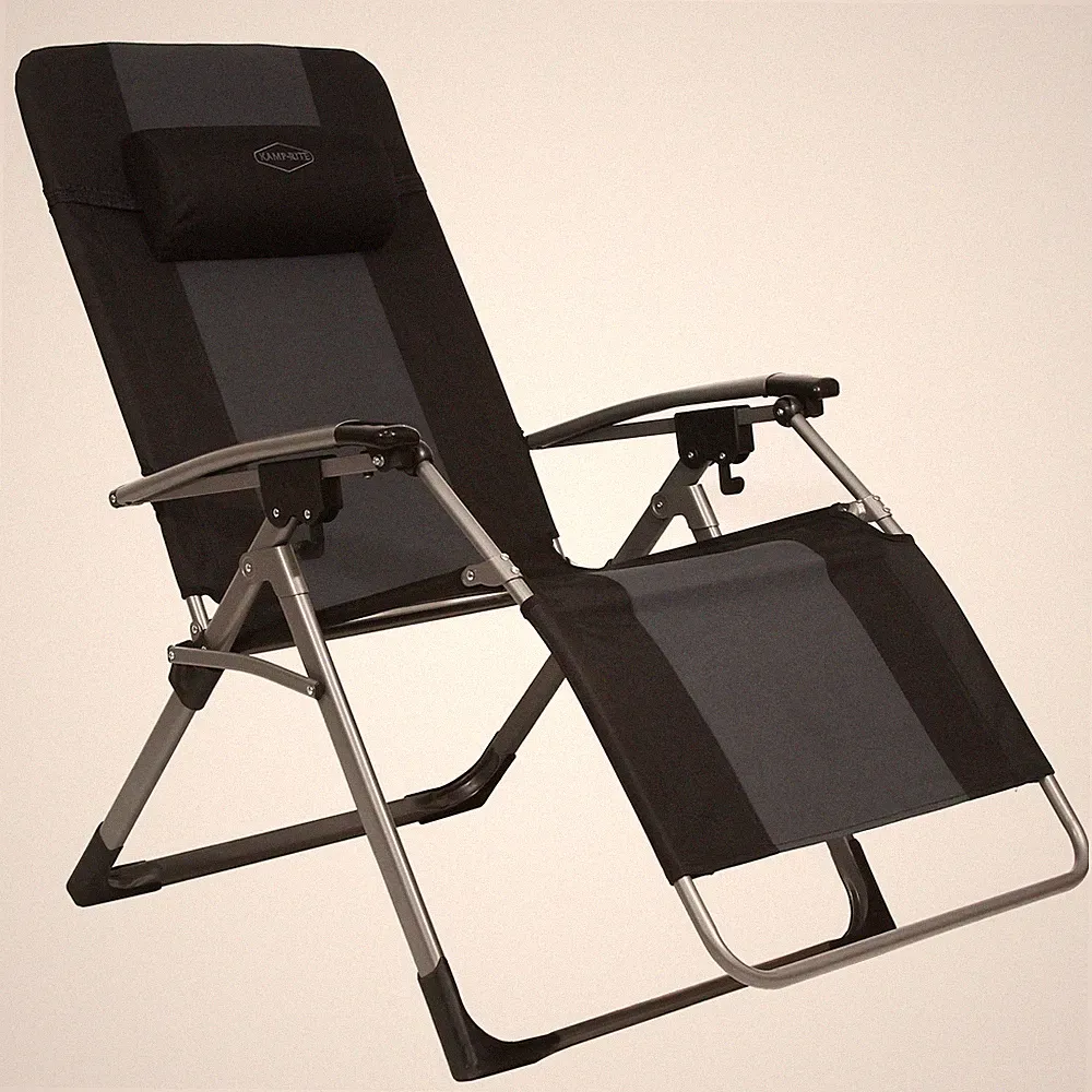 Kamp-Rite Outdoor Folding Recliner Zero Gravity Chair w/Head Pillow, Gray/Black