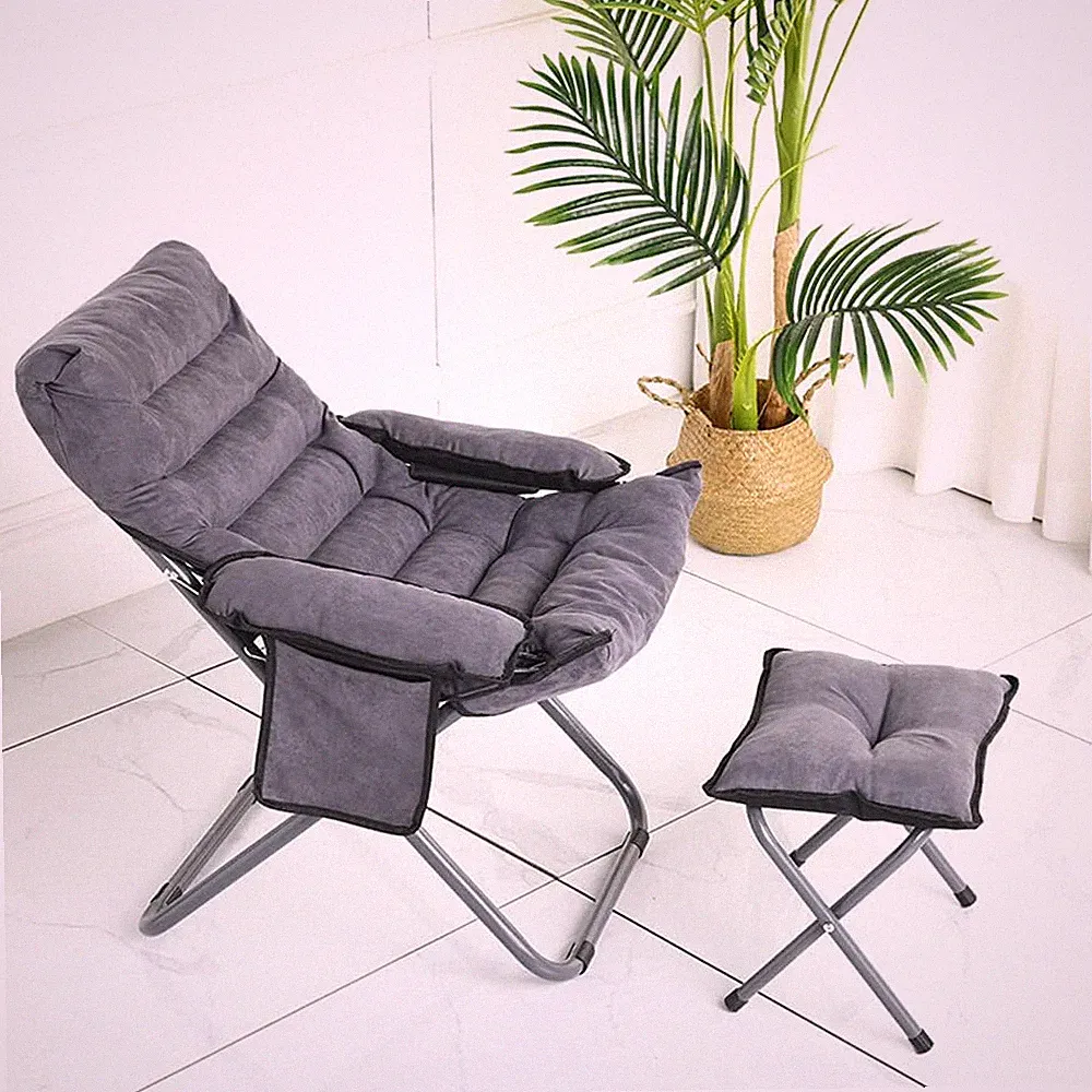 Lazy Chair with Footrest Folding Lounge Reclining Leisure Chair with Side Pocket