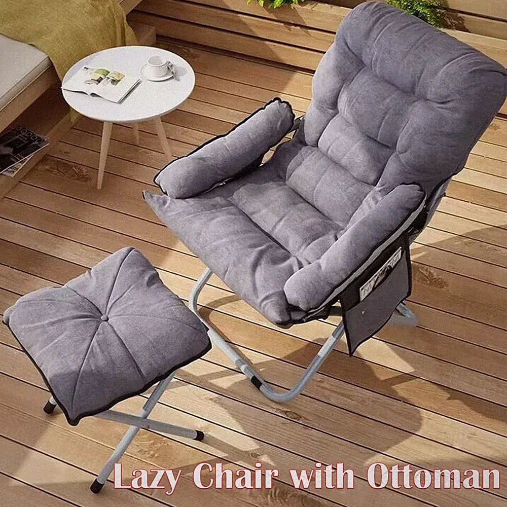 Lazy Chair with Ottoman Grey Modern Lounge Accent Corner Armchair with Footrest
