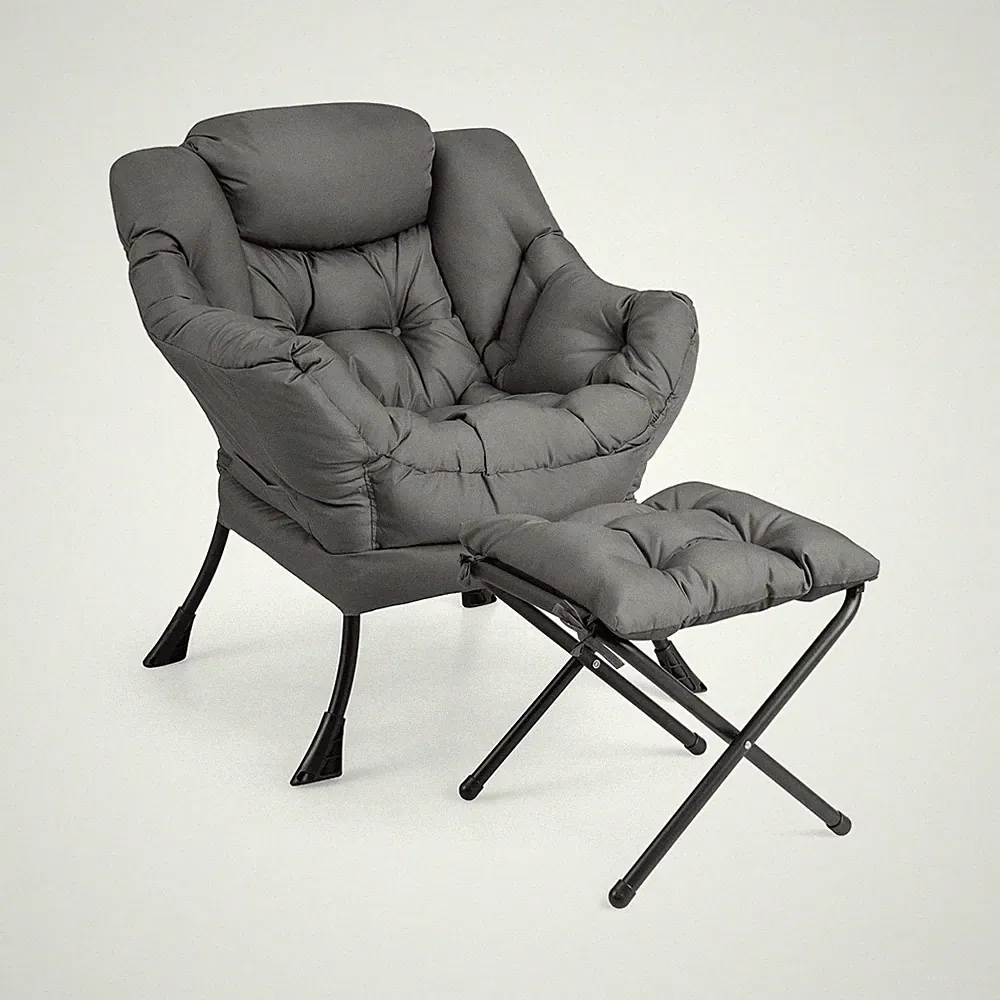 Lazy Sofa Chair Accent Leisure Armchair w/ Folding Footrest & Storage Pocket
