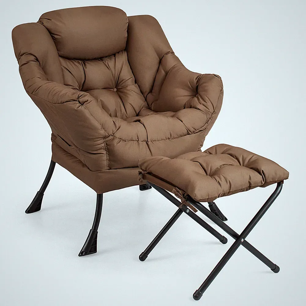 Lazy Sofa Chair Accent Leisure Armchair with Folding Footrest & Storage Pocket