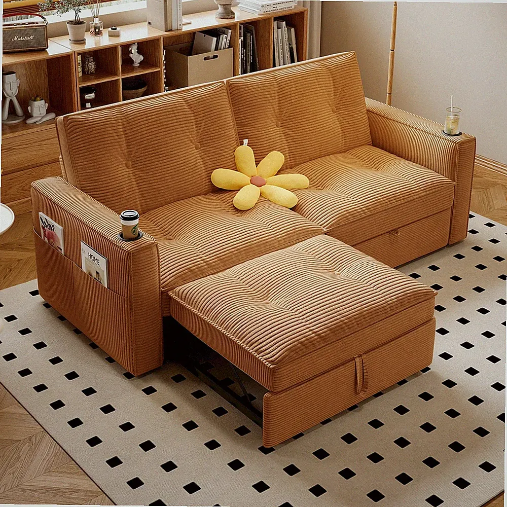 Modern Reclining Loveseat 2-in-1 Folding Sofa Bed w/ Cup Holders for Small Space