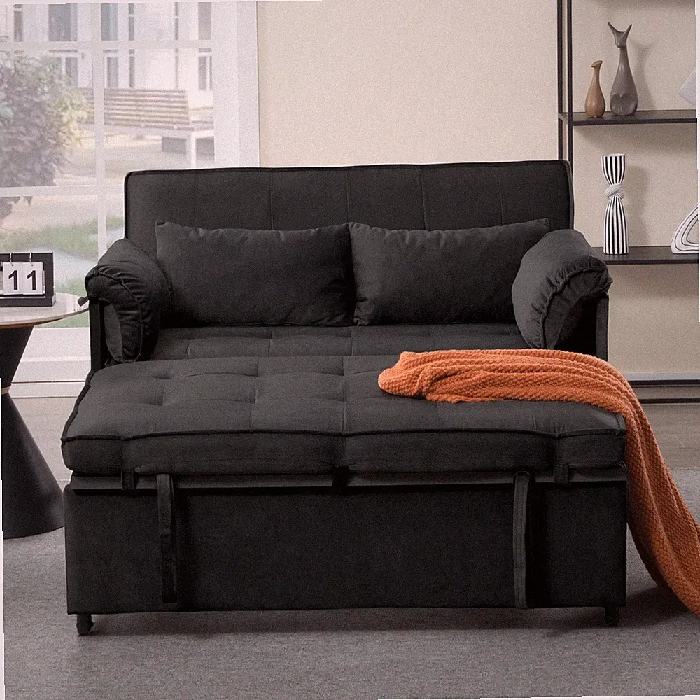 New 46" Loveseat Sleeper Sofa Bed Fold Out Twin Bed 5 Reclining Angles Velvet