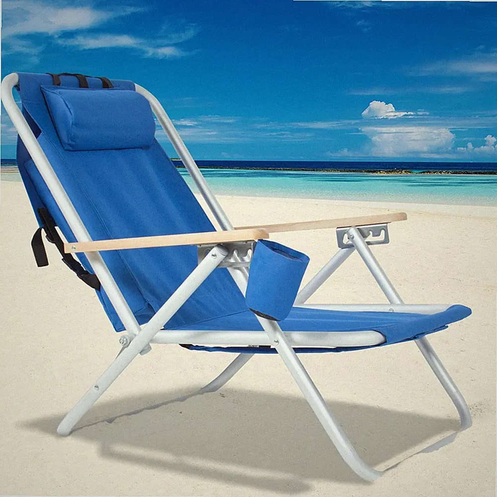 Portable High Strength Beach Chair with Adjustable Headrest Blue, Comfortable