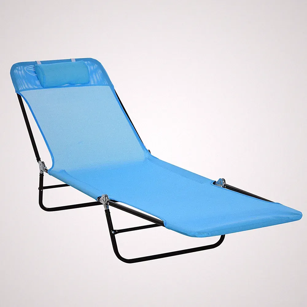 Quick-Fold Reclining Lounge Chair 264lb Capacity Mesh Fabric Blue