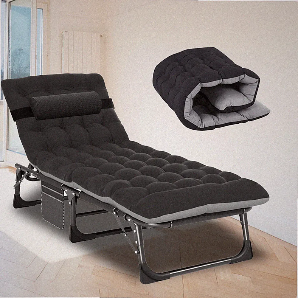 Rollaway Folding Bed with Thick Mattress 4 Position Adjustable Cot Chair Chaise